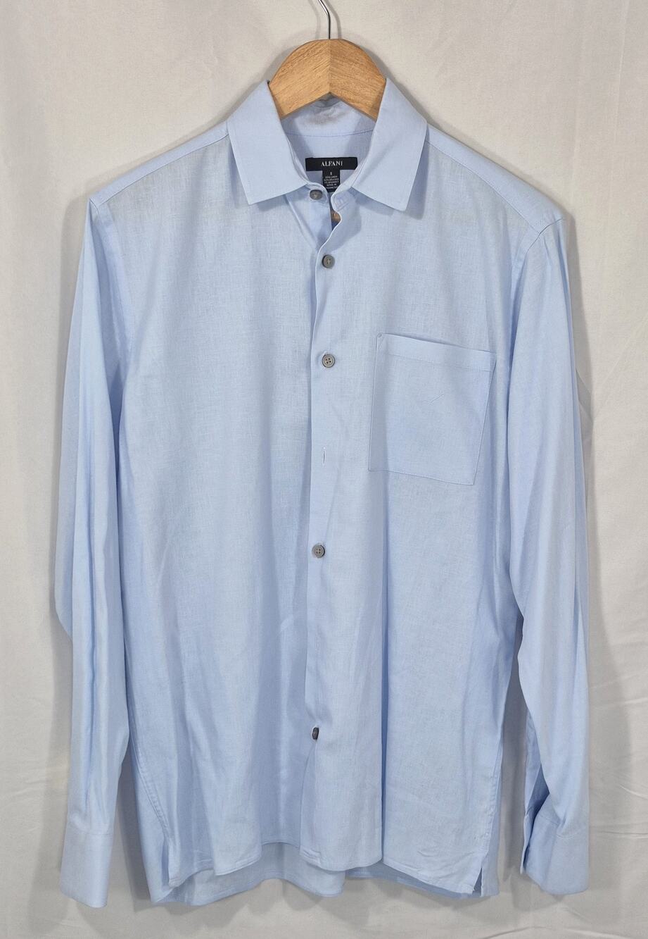 Alfani Mens Small Light Blue Linen Blend Long Sleeve Button Down Shirt Pocket S